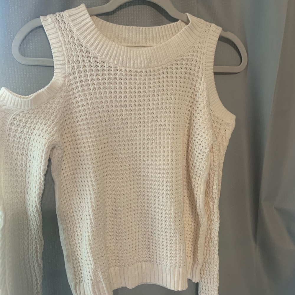 Creamy white cold shoulder sweater